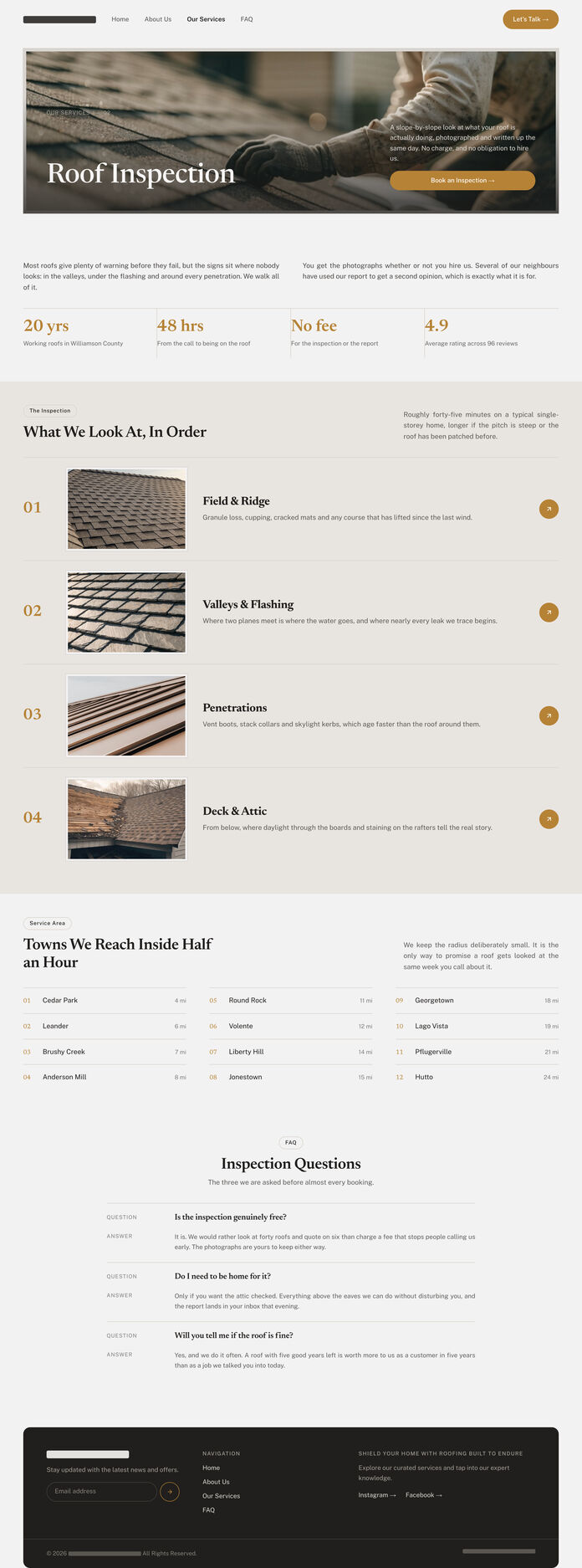 Roof inspection and homepage design — inner page