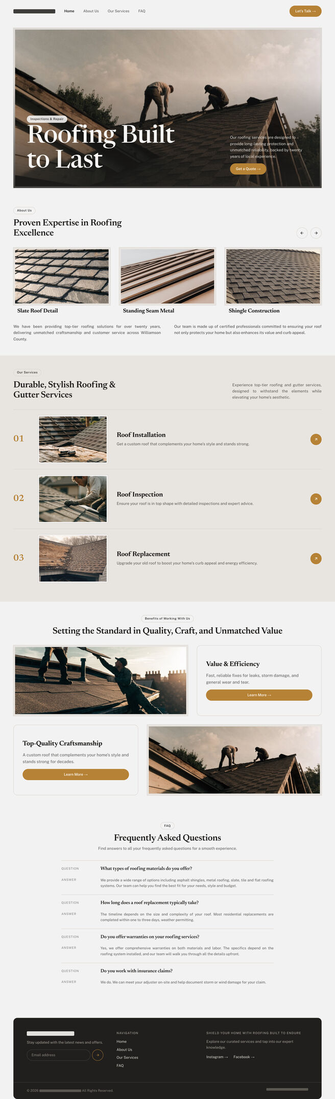 Roof inspection and homepage design — homepage